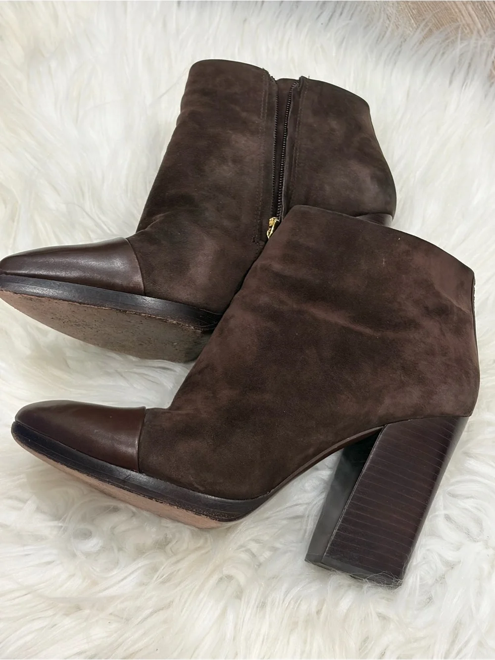 Tory Burch Dark Brown Suede Pointed Toe Ankle Booties